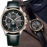 CITIZEN 星辰 GENTS 光動能 輕量鈦金屬 月相 電波對時腕錶-皮錶帶41.5mm BY1004-17X
