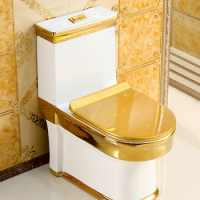 Household Tuhao Gold Water Closet Siphon Water Saving European Gold Wire Toilet Ceramic Color Retro Toilet