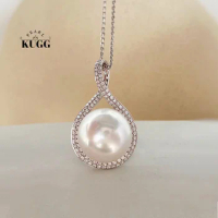 KUGG PEARL 18K White Gold Necklace 13-14mm Natural Australian White Pearl Necklace for Women Senior Banquet High Jewelry