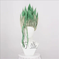 Dr. Stone's Thousand Sky Emerald Gradient Rock White Flip Up Cosplay Wig