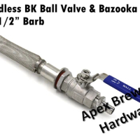 Weldless Boil Kettle Ball Valve &amp; Bazooka Kit w/ 1'2" Barb, 6" Bazooka, 2 Piece SS316 Ball Valve, Brewers Hardware