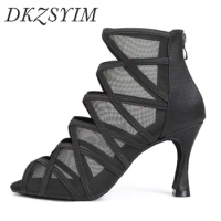 DKZSYIM Woman Ankle Dance Boots Black Ballroom Latin Dance Shoes Salsa Tango Dancing Shoes Girls High Top Dance Boots