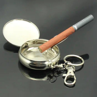 Mini Round Vehicle Cigarette Keychain Stainless Steel Pocket Smoke Ash Ashtray Portable Ashtrays Outdoors Smoking Accessories