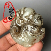 古玩玉器岫玉仿古玉童子腰掛龍魚掛件吊墜手把件老玉望子成龍玉佩