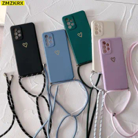 New Fashion Crossbody Lanyard Liquid silicone Phone Case For Oneplus 9 10 8 7 Pro 9RT 7T 8T Necklace Strap Love Heart Soft Cover