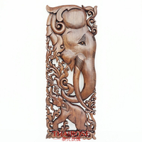 泰國特色柚木雕工藝品壁飾 實木大象頭鏤空雕花板 35*90cm長方形1入