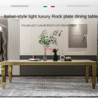 rock plate dining table Pandora large family dining table villa marble rectangular dining table and chair combination