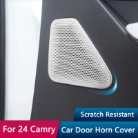 QHCP Car Door Speaker Cover Stainless Steel Door Sound Stereo Speaker Cover Trims Fit For Toyota Camry 2024 Interior Accessories