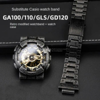 For Casio G-SHOCK Samurai Black GA110/100/120 Series Bracelet Modified Metal Bezel Vintage Stainless Steel Watch Case WatchStrap
