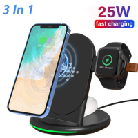 3 in 1 Qi Wireless Charger 15W Fast Charging Dock Station For iPhone 13 12 MAX/11/Xs Samsung For Apple Watch Charger Airpods Pro