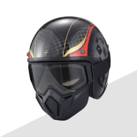 Vintage Black Gold Motorcycle Open Face Carbon Fiber Helmets Men Vespa Scooter Jet Racing Helmet Casco Moto Capacete Goggle Mask