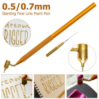 Creative Slanting Fine Line Paint Pen Retro Fluid Writer Pen with Knurled Long Handle Precision Touch Up Gold Paint Pen Tool