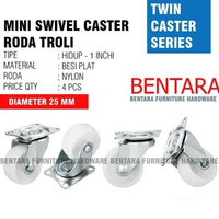 RODA HIDUP MATI 1 INCHI PUTIH NYLON - MINI SWIVEL CASTER TROLI KECIL -- HIDUP