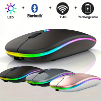 Premium Wireless Mouse RGB – Bluetooth & 2.4GHz Dual Mode, Silent Click, Ergonomic, Rechargeable