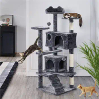 54.5-Inch Double Condo Cat Tree with Scratching Post Tower