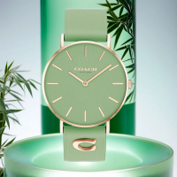 COACH Perry 品牌C字皮錶帶女錶 母親節禮物-玫瑰金x萊姆綠 CO14503921