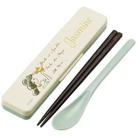 大賀屋 茉莉 筷子 湯匙 餐具組 綠色 附 收納盒 迪士尼 公主 阿拉丁 神燈 日本製 正版 授權 J00013105