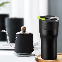 【PO:Selected】丹麥DIY手沖咖啡二件組(手沖咖啡壺-黑/法壓保溫咖啡杯12oz-綠)