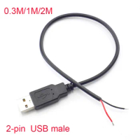5V USB 2.0 2 Pin 2 Wire diy usb Male Jack Connector Cable Power Charge Extension Cable Cord 0.3m/1m/2m Connector Adapter
