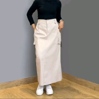 Rok Cargo Kantong Serut Skirt Cargo Korean Style Katun Premium Rok Span Belah Jumbo untuk Tampilan T