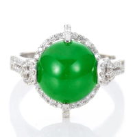 【DOLLY】18K金 緬甸老坑濃綠A貨翡翠鑽石戒指