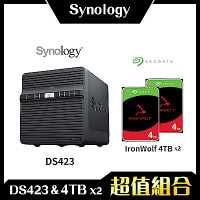 Synology DS423 4Bay NAS 網路儲存伺服器＋希捷 Seagate 4TB NAS專用硬碟-兩入組