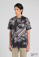 Manzone MANZONE - Kemeja Koko Shanghai Batik Lengan Pendek Pria Wangsakara Modern Fit - Black Warna 
