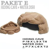 PAKET TYPE E HIDDING CAVE + WATER DISH MURAH MERIAH REPTILE TOKEK GECKO KADAL BEARDEDDRAGON KELOMANG