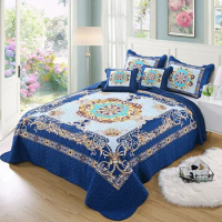 CHAUSUB Palace Print Quilt Set 3PCS Bedspread on the Bed with 2 Shams Queen Size Quilted Cotton Blanket for Bed Summer Coverlet