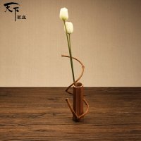 天下茗莊日式竹編竹筒花器纏繞花瓶花架花入田園風花式擺件花盆