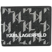 KARL LAGERFELD K/Otto KL字母老花牛仔布零錢袋對折短夾(黑灰色)