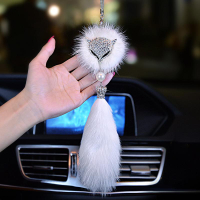 狐貍毛汽車掛件水晶高檔女士韓國車上吊飾車內后視鏡車載吊墜掛飾