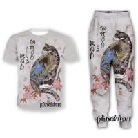 phechion New Men/Women 3D Print Samurai Cat Tattoo Casual Clothing Fashion Streetwear Men Loose Sport T Shirt and Pants K13