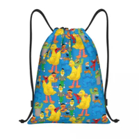 Custom Big Bird Drawstring Bags for Shopping Yoga Backpacks Men Women Cookie Monster Sports Gym Sackpack