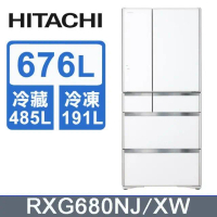 【HITACHI 日立】676公升日本原裝變頻六門冰箱RXG680NJ-琉璃白(XW)