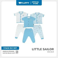 FLUFFY - Setelan Baju Bayi Pendek Celana Panjang Series Little Sailor Mint - Isi 3 Pasang - Lembut &