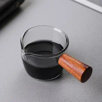 1pc Wood Handle Glass Espresso Measuring Cup Double/Single Mouth Milk Jug Heat-resisting Coffee Shot Glass Scale Measure Mugs
