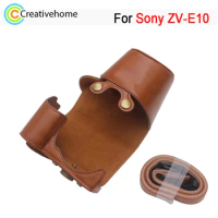 Full Body Camera Bag For Sony ZV-E10 (16-50mm / 40.5mm lens) PU Leather Protective Case with Strap