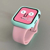 拼色磨砂硬殼純色矽膠錶帶適用iwatch保護殼s8蘋果手錶applewatch砂粉+蒂芙藍硬殼49mm（Ultra/Ultra2/3）長版！