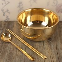 銅碗筷勺套裝純銅餐具兒童家用飯碗韓國純手工成人黃銅碗單層加厚