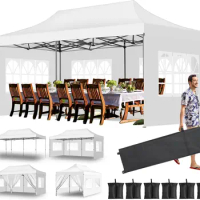 10x20 Heavy Duty Pop up Canopy Tent with 6 Sidewalls Ez Pop Up Commercial Outdoor Canopy with Roller Bag and 6 Sand Bags Adjus