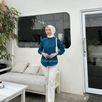 Kemeja Hawa Shirt Linen Oversize Atasan Blus Kancing Wanita Hijab