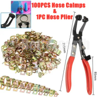 100PCS 6-20mm Car &amp; Truck Spring Clips Fuel Oil Water Hose Clip Pipe Tube Clamp Fastener + 1PC Hose Clamp Pliers