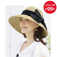 日本 Cogit 抗UV大帽簷編織小顏帽（黑蝴蝶）