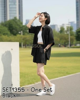 Setelan Oversized Linen Premium - One Set Linen - SET1355 One Size BLACK