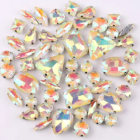Silver claw setting jelly candy Jonquil AB 50pcs/bag shapes mix glass crystal sew on rhinestone wedding dress shoes bag diy