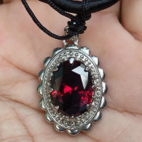 Kalung Liontin Batu Akik Red Garnet Bonus Tali
