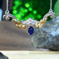 woman Fashion jewelry natural AU750 18K white gold necklace sapphire Diamonds wing Pendant