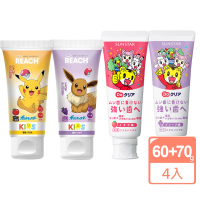 【麗奇】日本進口寶可夢/巧虎 兒童含氟牙膏組 4 入(皮卡丘-蘋果/伊布-葡萄60gX2 / 巧虎-葡萄/草莓70gX2)