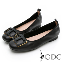 GDC-時尚主線T字釦真皮圓頭平底包鞋-黑色